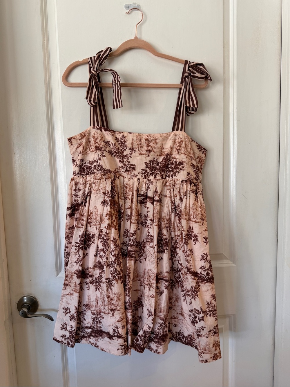 Maeve Pink Toile Tie-Shoulder Mini Dress